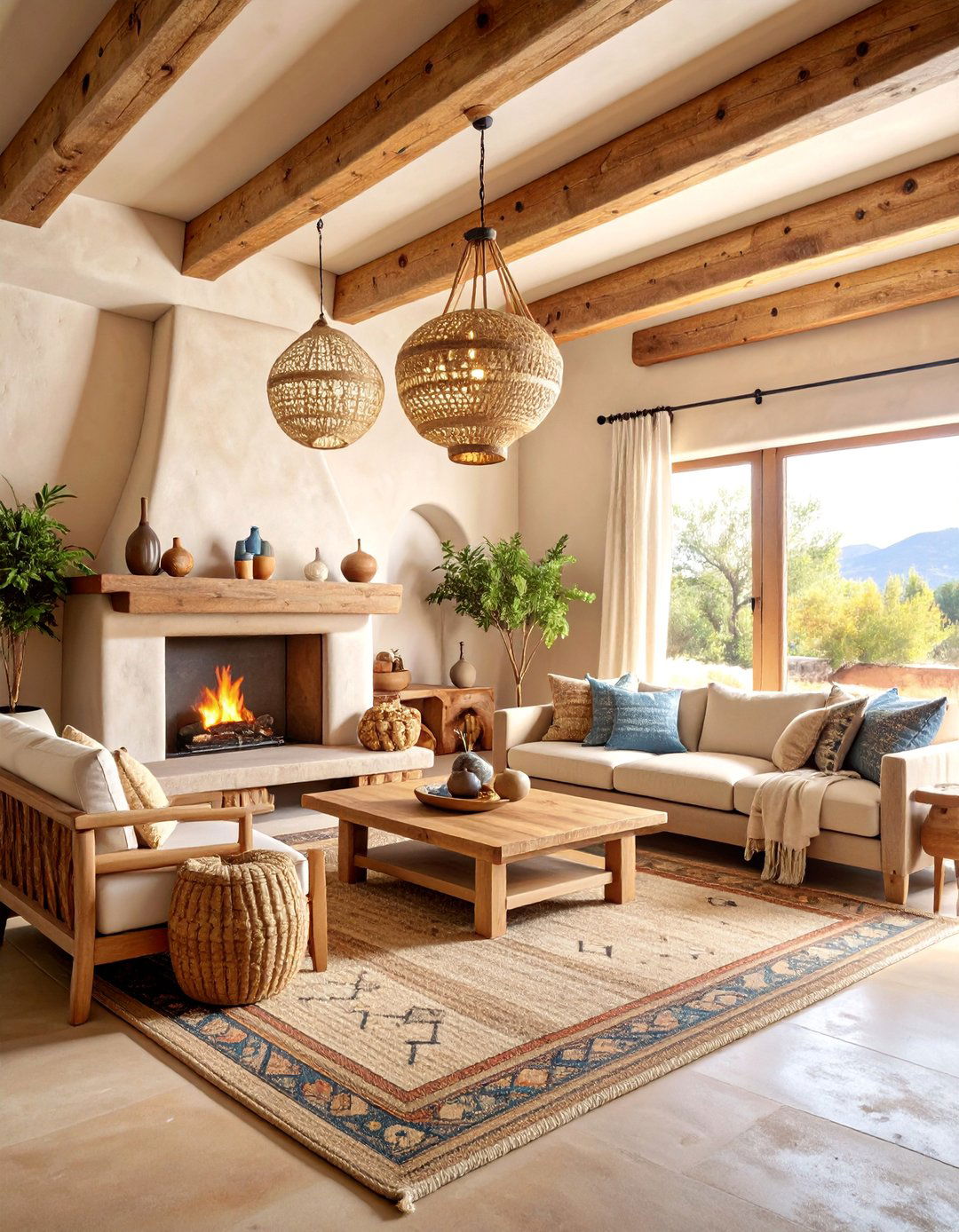 Pueblo Style Living Room with Adobe Architecture - 25 Southwestern Living Room Ideas