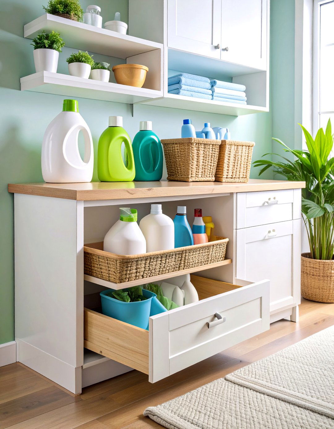Pull Out Drawer Cabinet Insert - 25 Laundry Detergent Storage Ideas