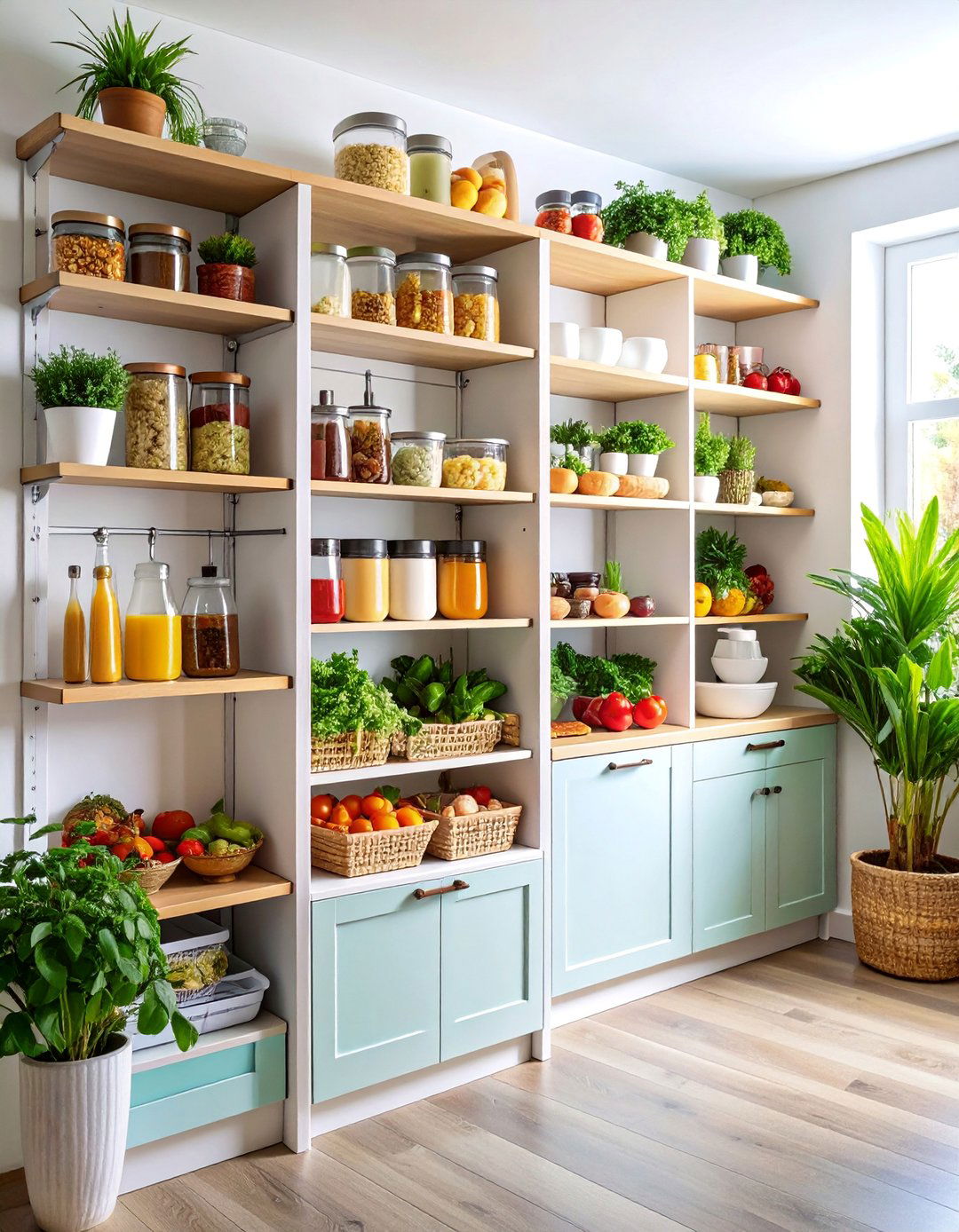 Pull Out Pantry Tower with Tiered Shelving - 25 Small Kitchen Storage Ideas