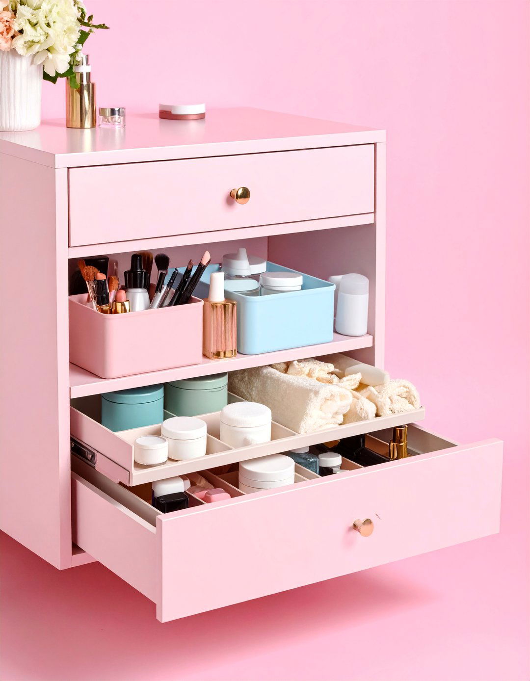 Pull Out Vanity Drawer Organizers with Custom Compartments - 25 vanity organization ideas