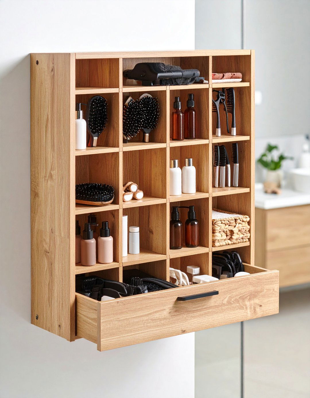 Pull Out Wall Mounted Hair Tool Organizer - 25 Bathroom Wall Storage Ideas