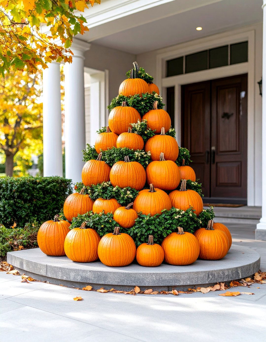 Pumpkin Topiary Display - 25 fall outdoor decorating ideas