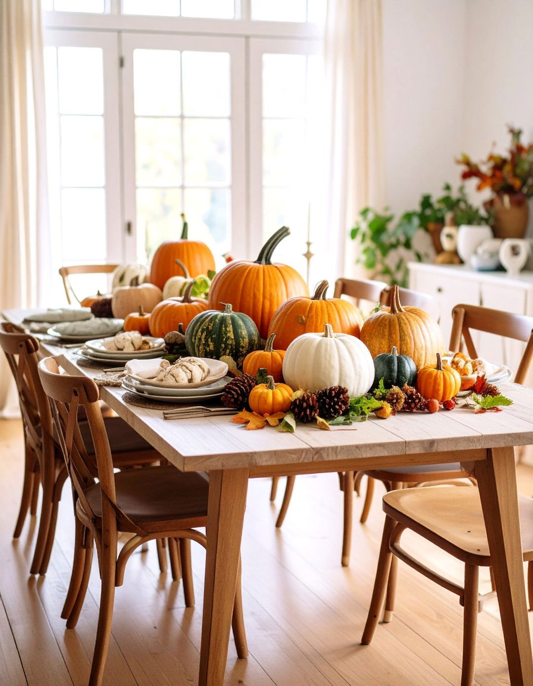 Pumpkin and Gourd Autumn Arrangement - 25 Dining Table Centerpiece Ideas