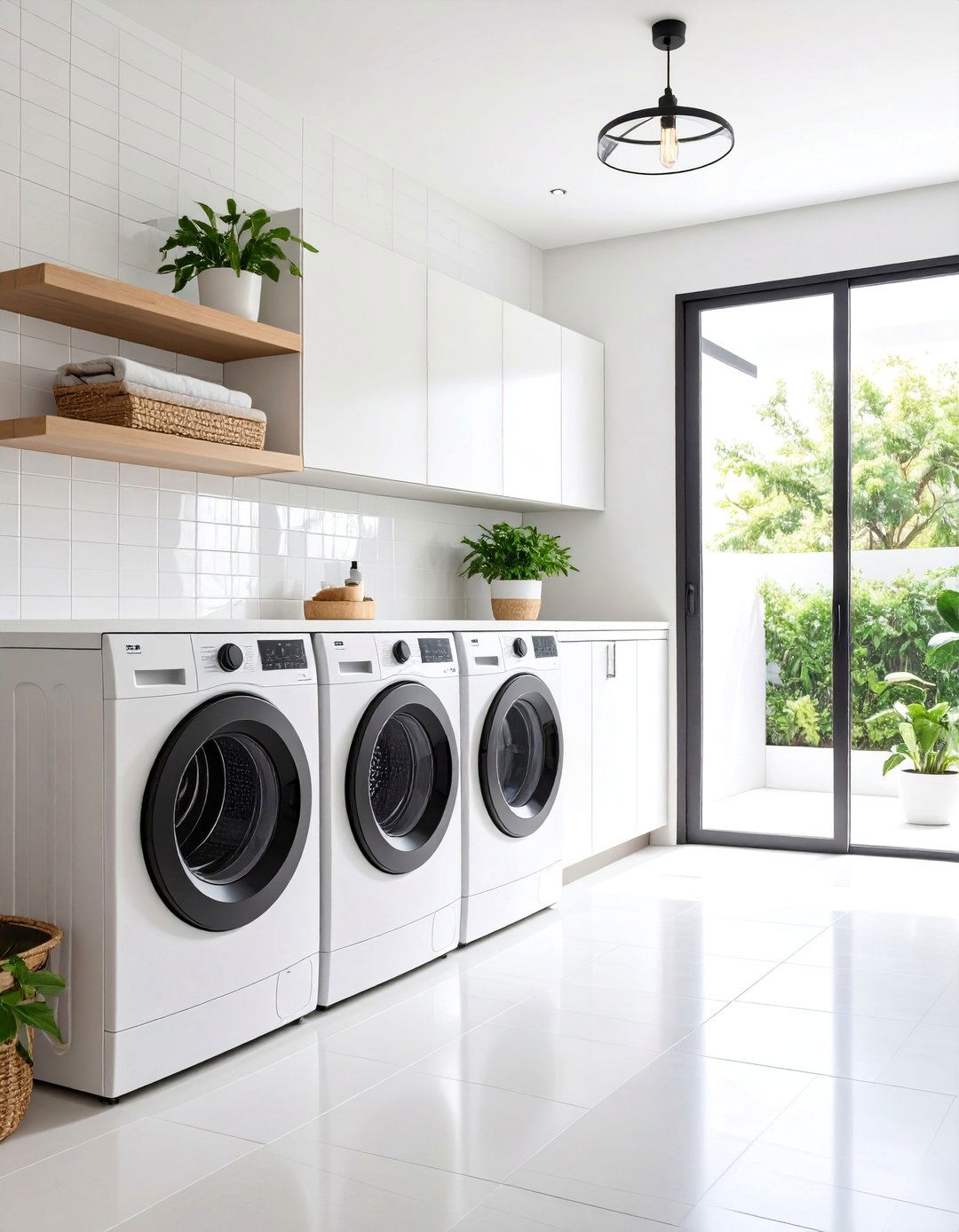 Pure White Laundry Room with Black Hardware - 25 Laundry Room Paint Ideas