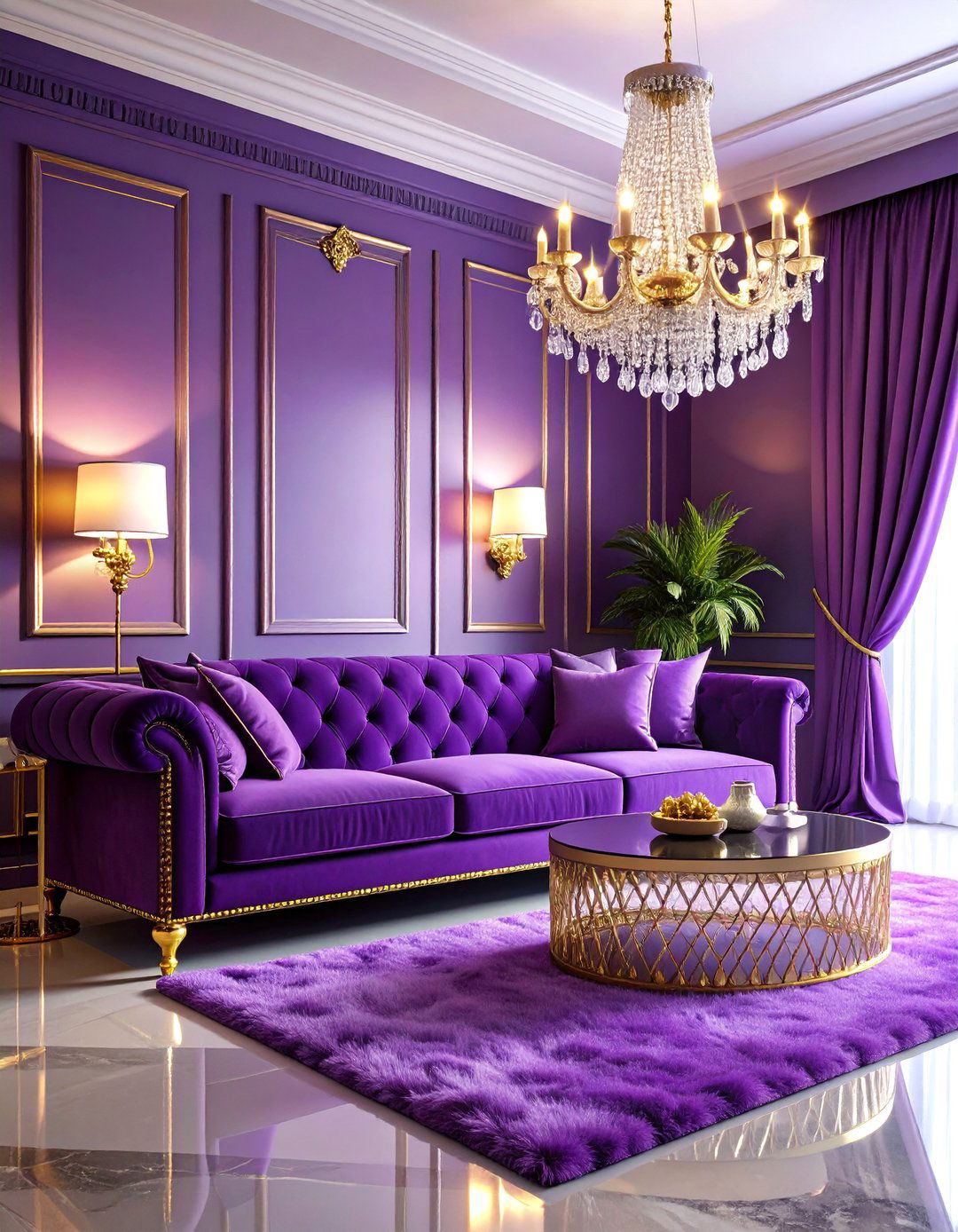 Purple Glam Hollywood Regency Living Room - 25 Purple Living Room Ideas