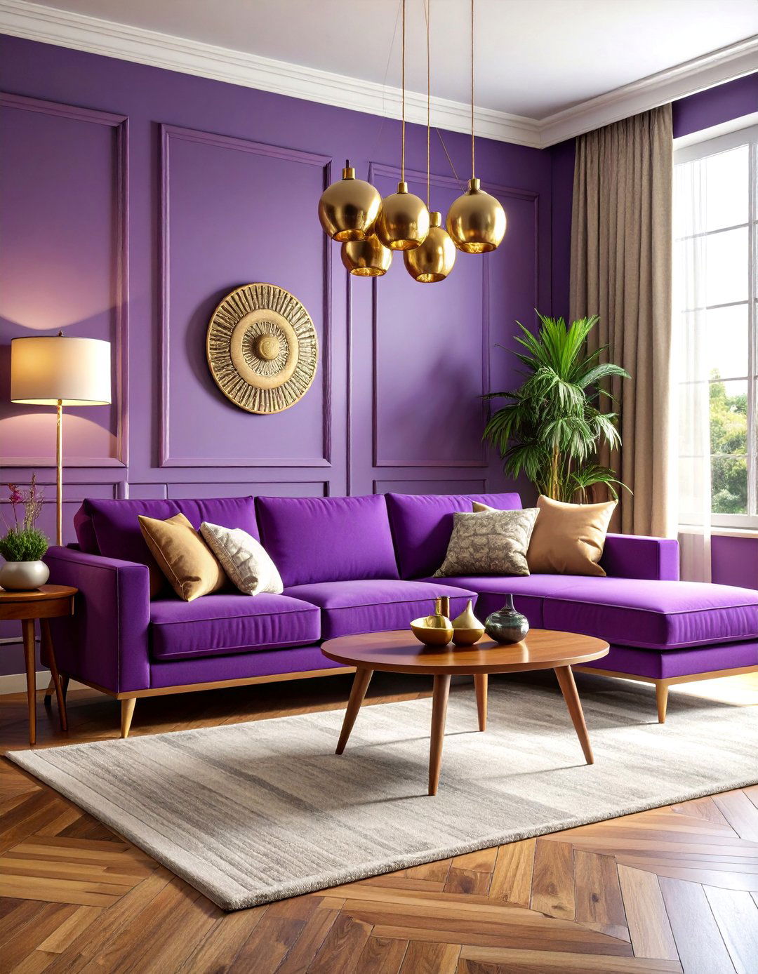 Purple Mid Century Modern Living Room - 25 Purple Living Room Ideas