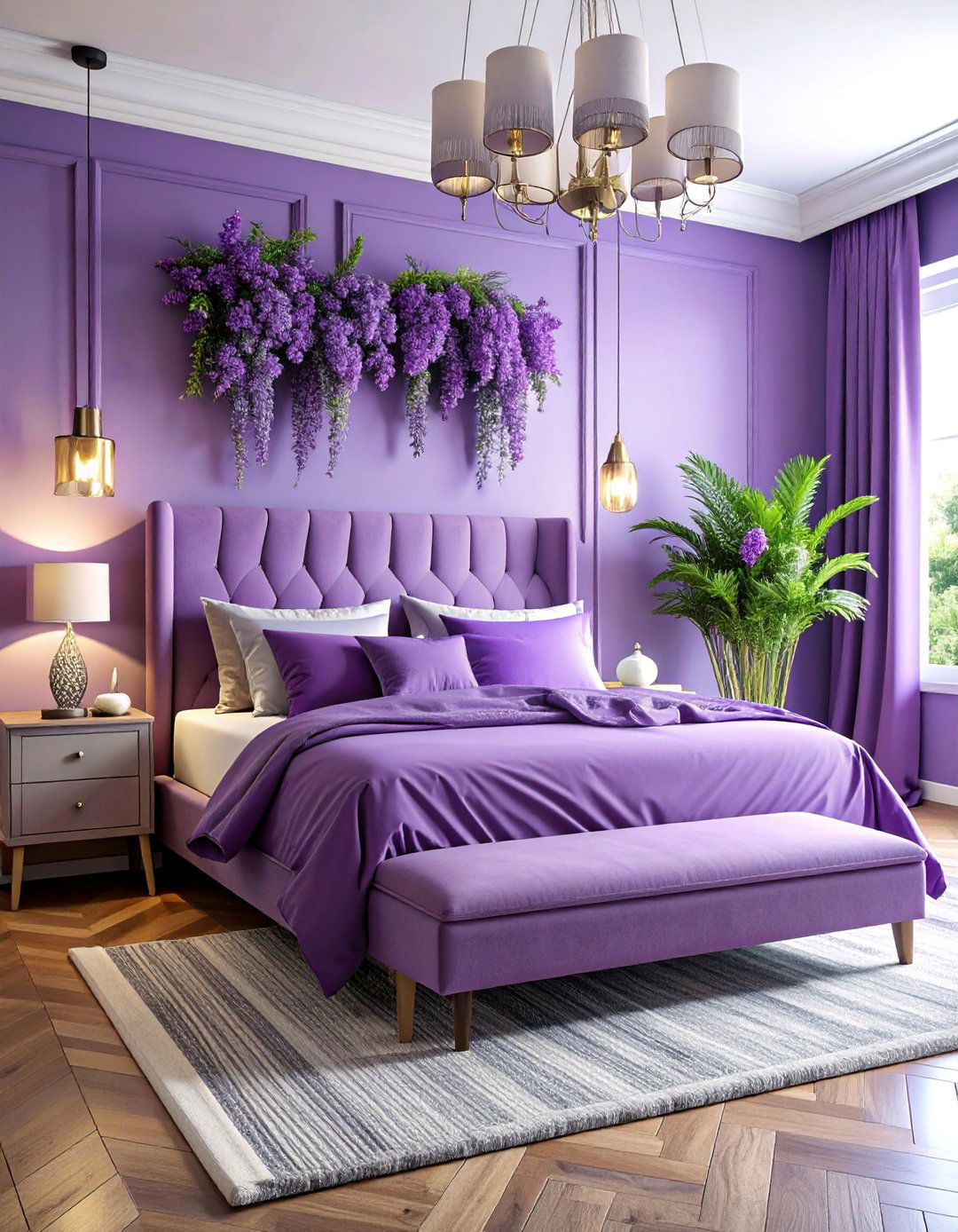 Purple Monochromatic Layered Bedroom - 25 Purple Bedroom Ideas