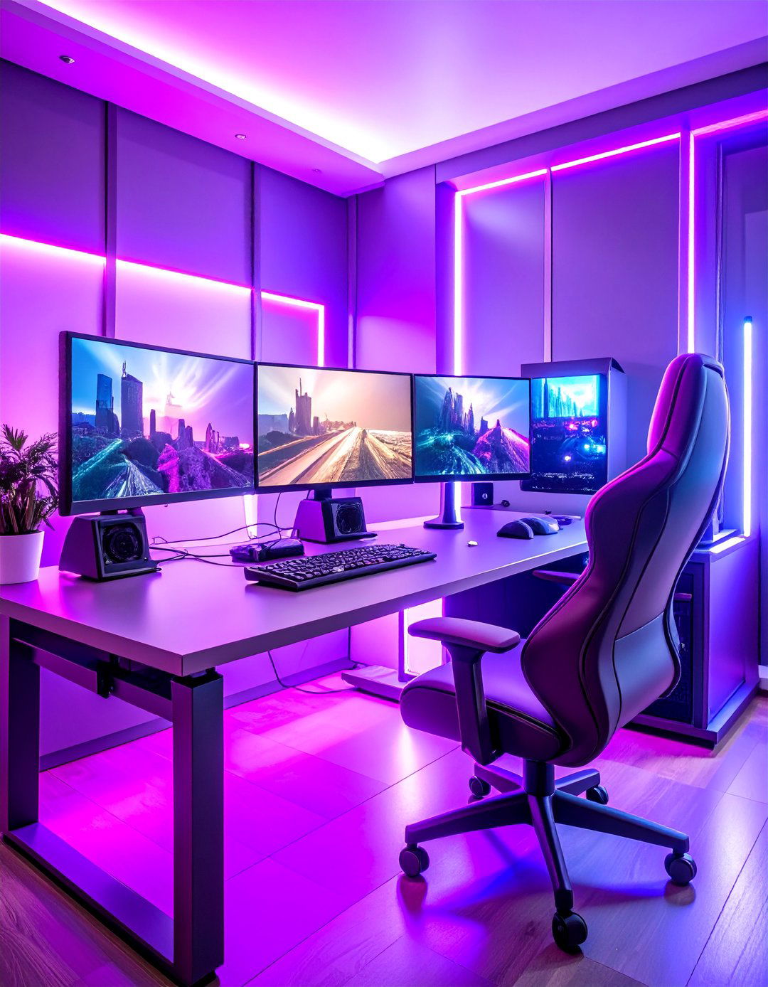 Purple Multi Monitor Gaming Setup - 25 Purple Gaming Setup Ideas