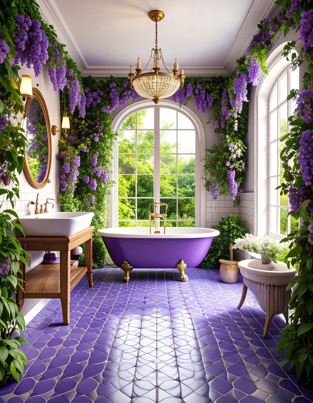 Purple Penny Tile Retro Bathroom - 25 Purple Bathroom Ideas