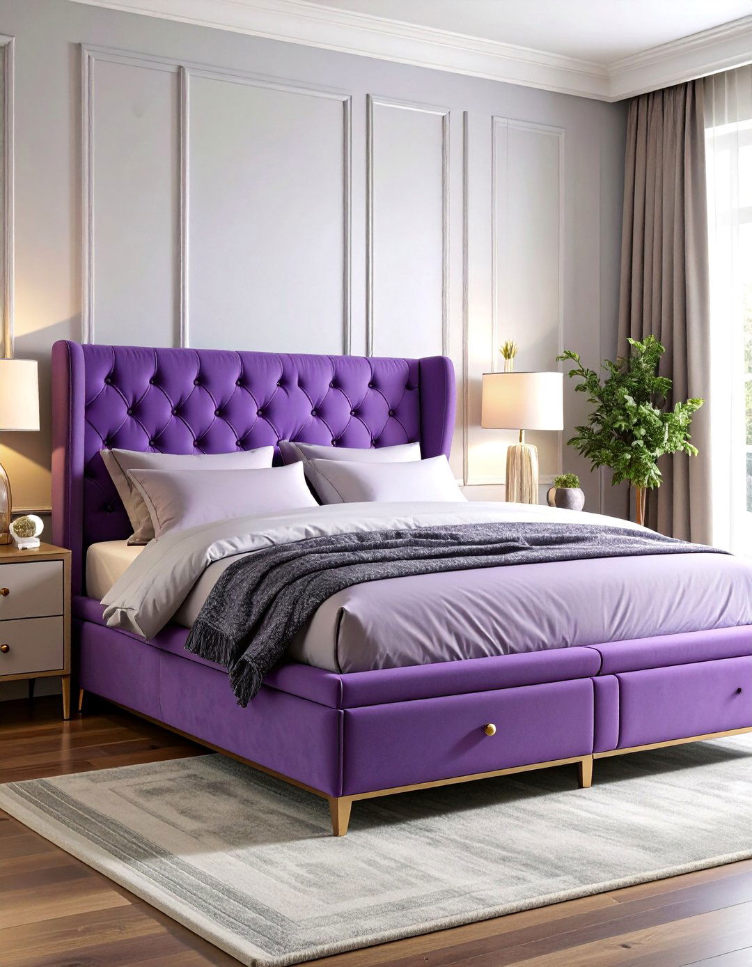 Purple Platform Bed with Built in Storage - 25 Purple Bedroom Ideas