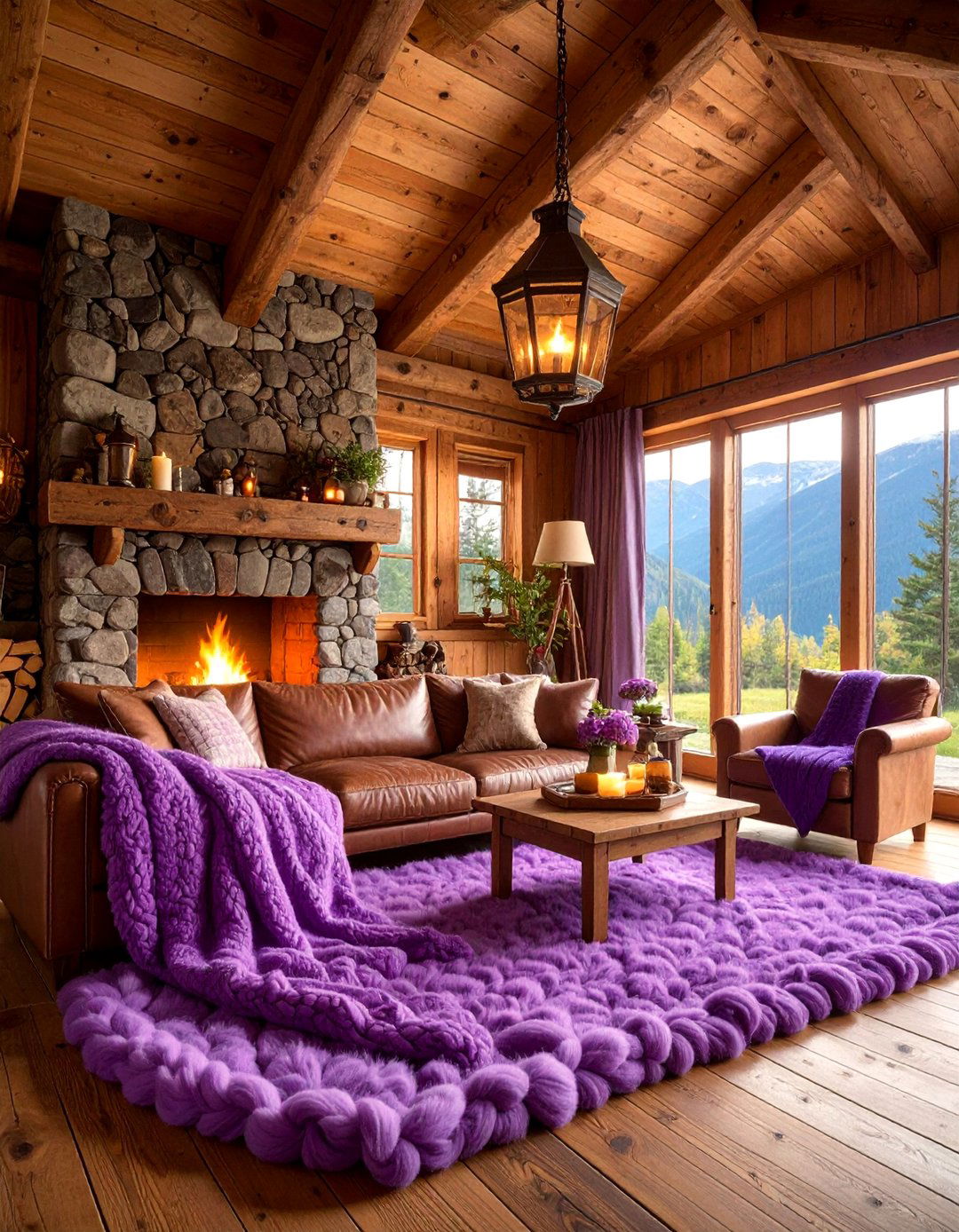 Purple Rustic Lodge Living Room - 25 Purple Living Room Ideas