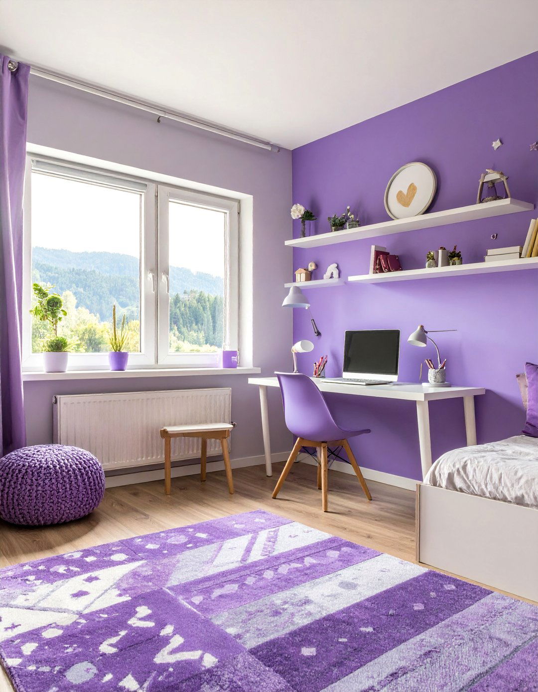 Purple Teen Bedroom with Study Zone - 25 Purple Bedroom Ideas