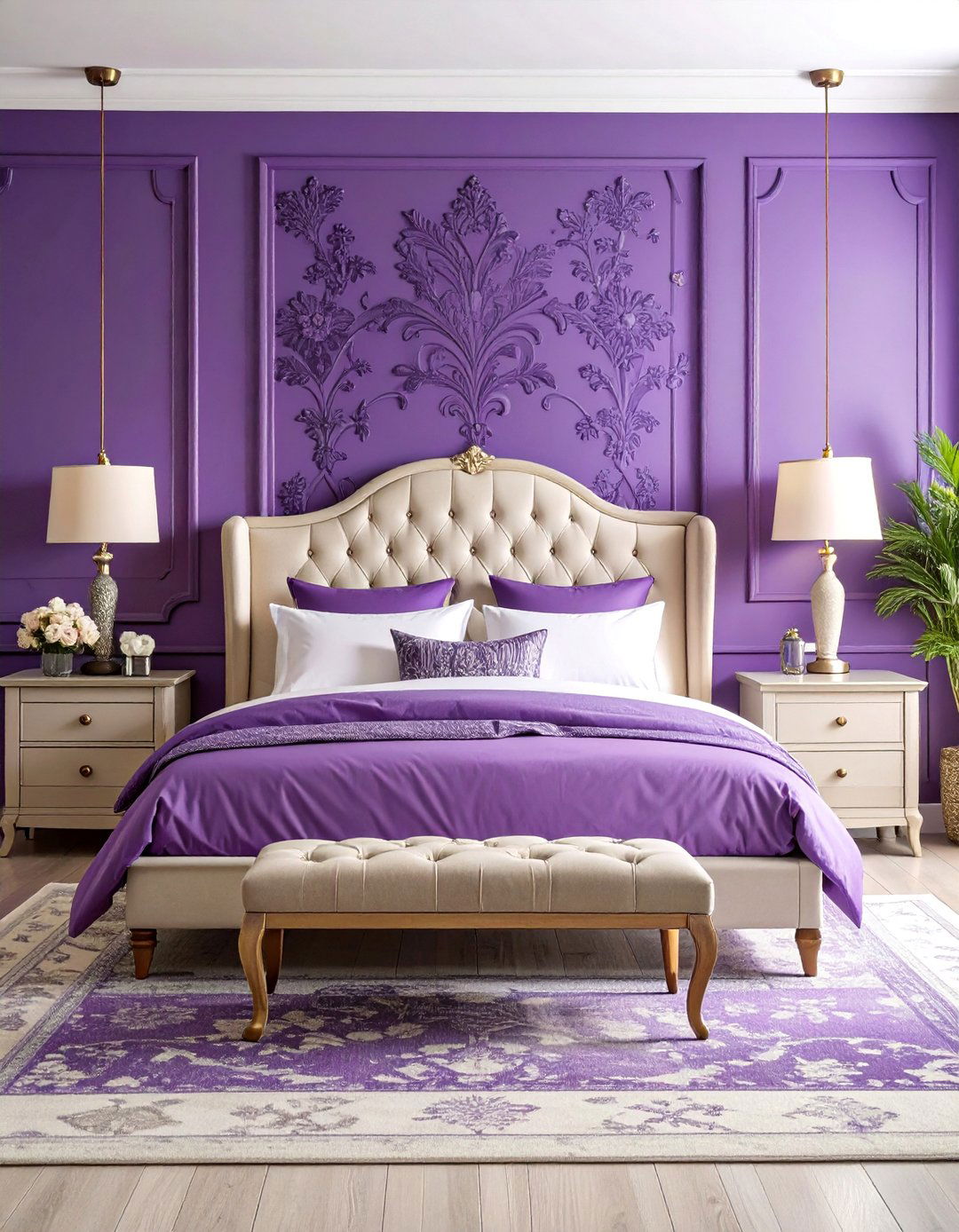 Purple Wallpaper Statement Bedroom - 25 Purple Bedroom Ideas
