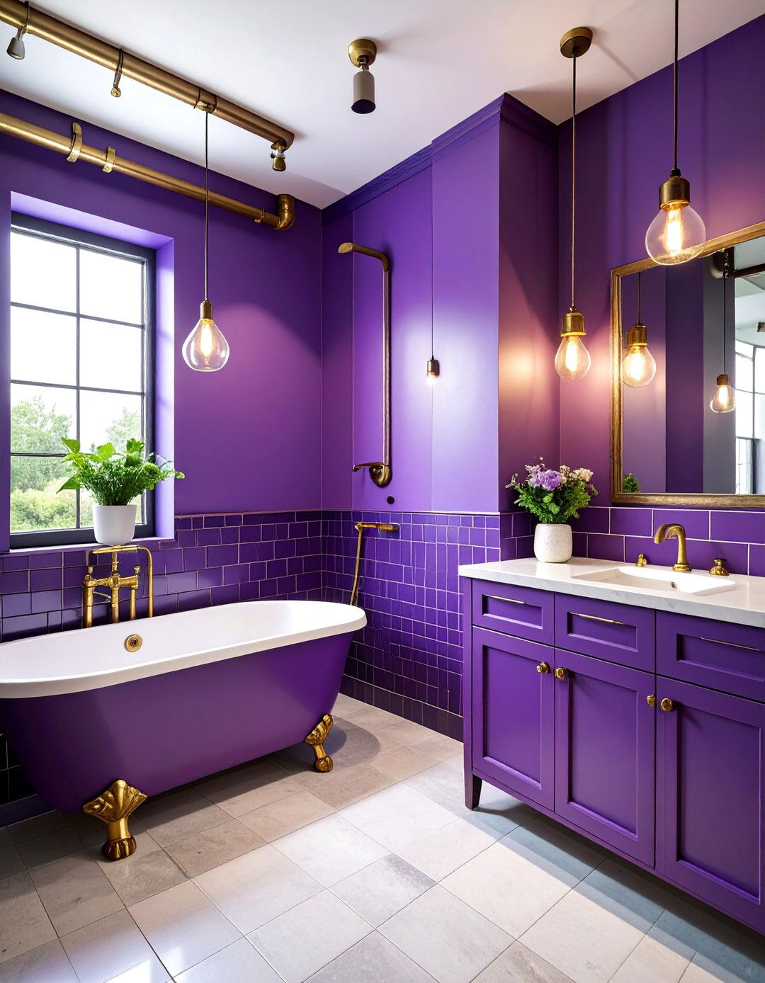 Purple and Brass Industrial Bathroom - 25 Purple Bathroom Ideas
