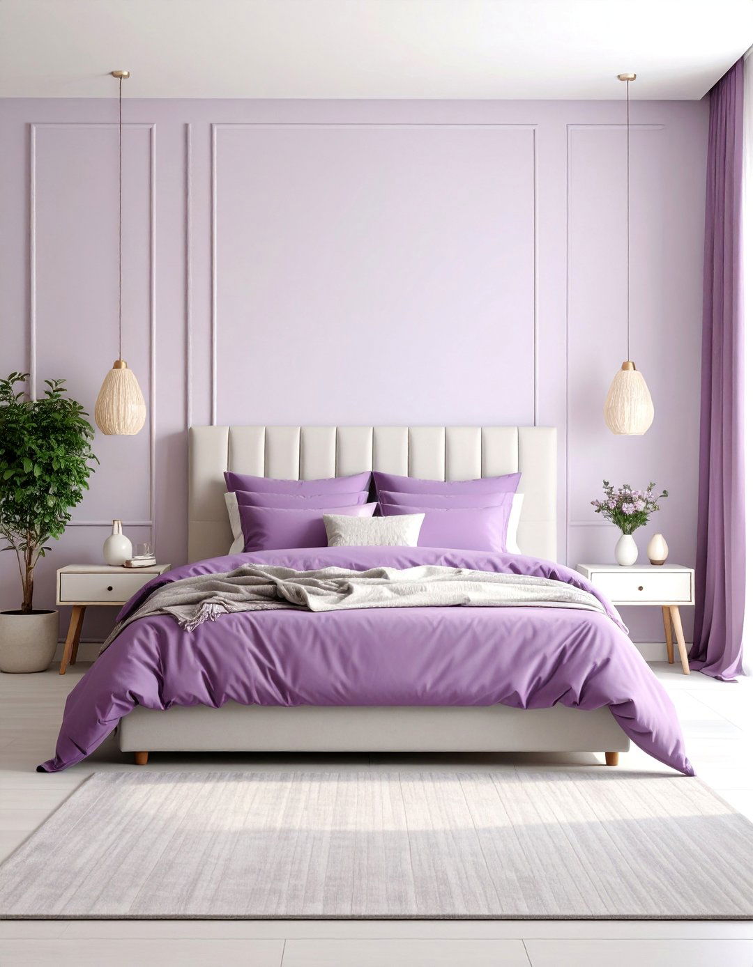 Purple and Gray Modern Minimalist Bedroom - 25 Purple Bedroom Ideas