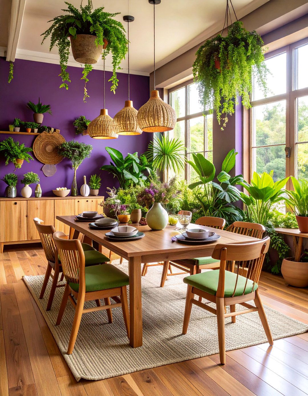 Purple and Green Natural Harmony - 25 Purple Dining Room Ideas