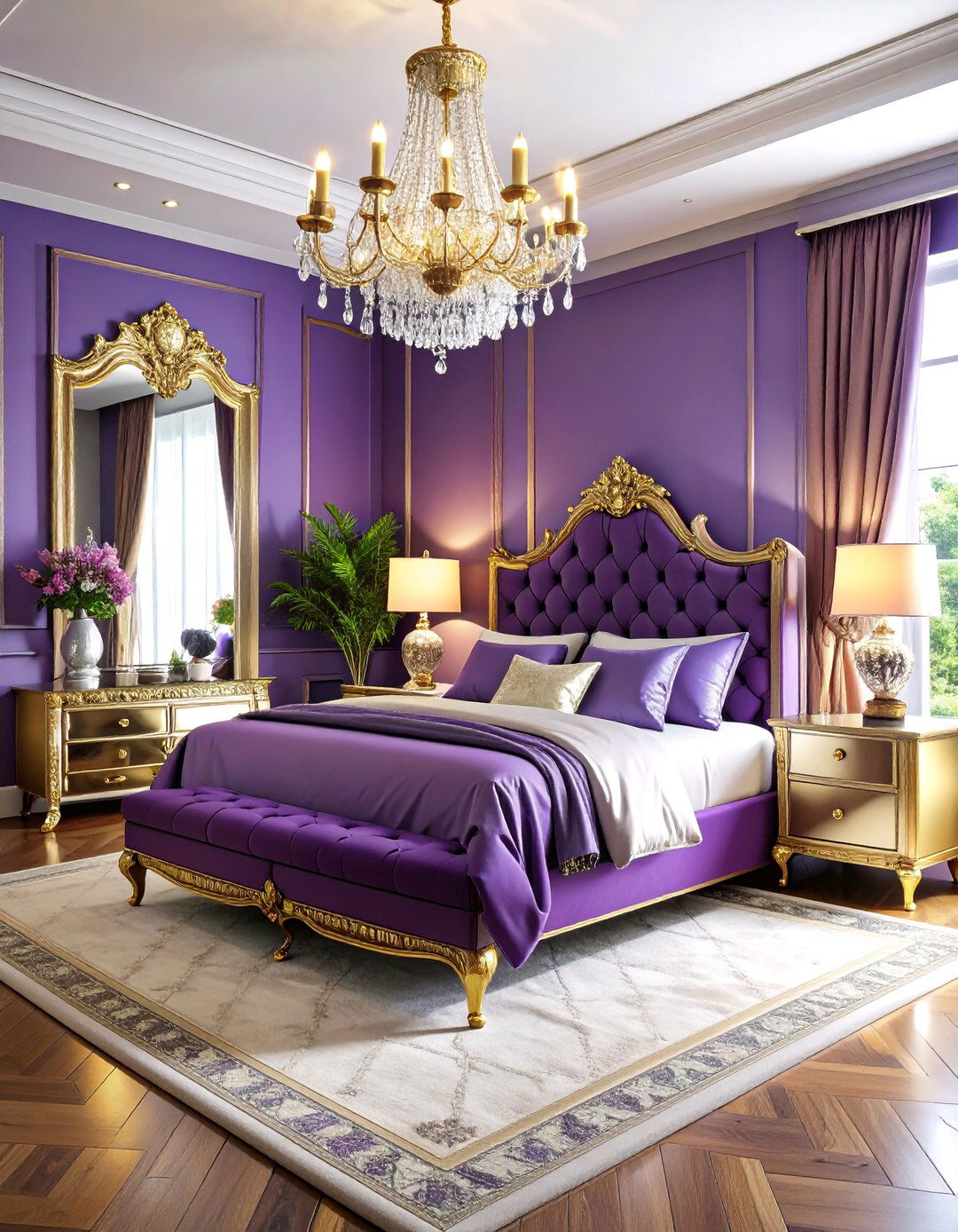 Purple and Metallic Glamour Bedroom - 25 Purple Bedroom Ideas
