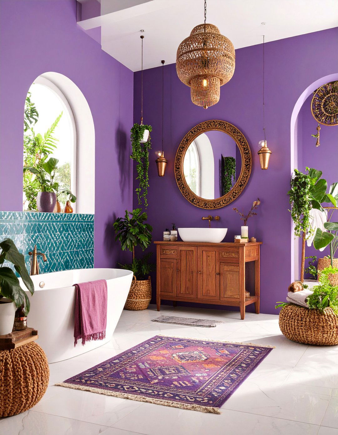 Purple and Teal Bohemian Bathroom - 25 Purple Bathroom Ideas