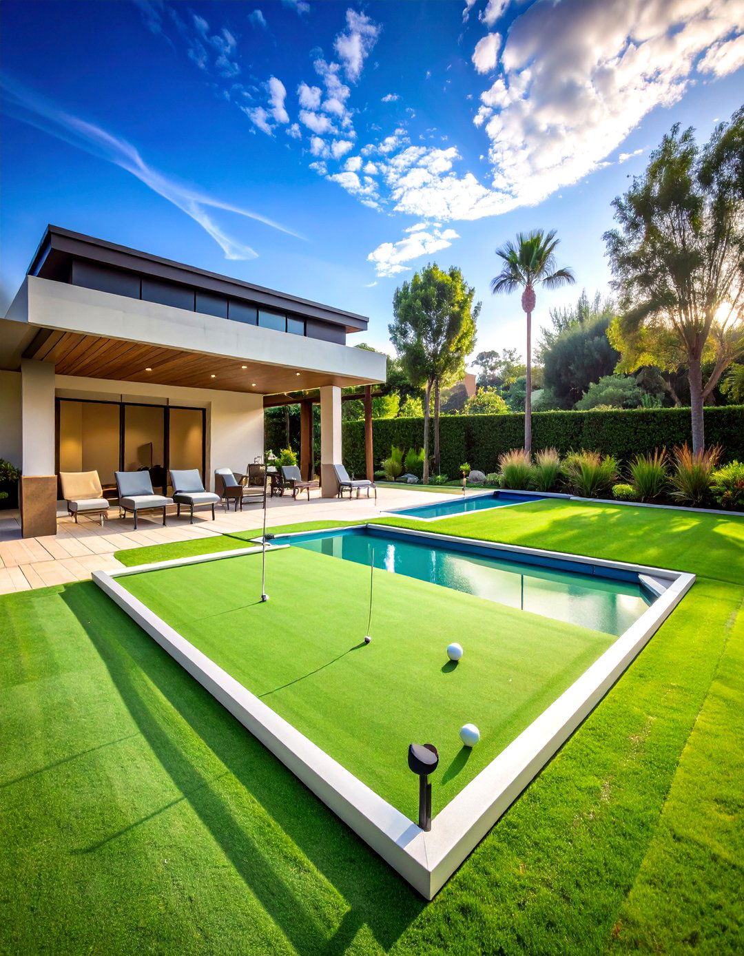 Putting Green with Integrated Ball Return System - 25 Backyard Putting Green Ideas