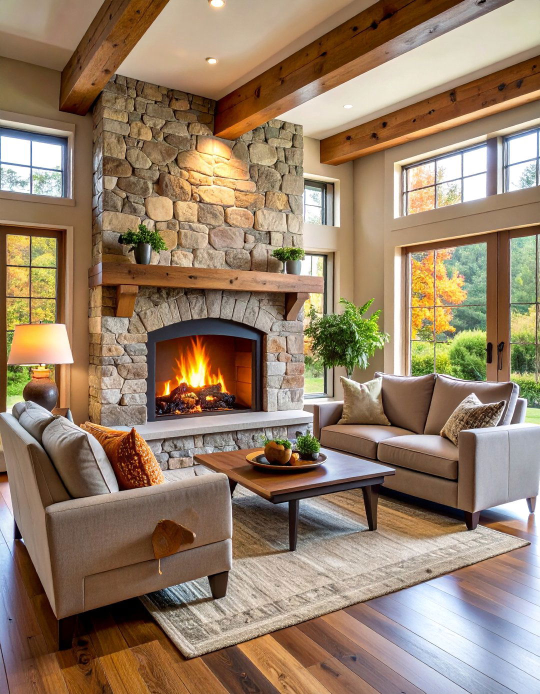 Quarried Stone Fireplace with Modern Farmhouse Appeal - 25 Floor to Ceiling Stone Fireplace Ideas