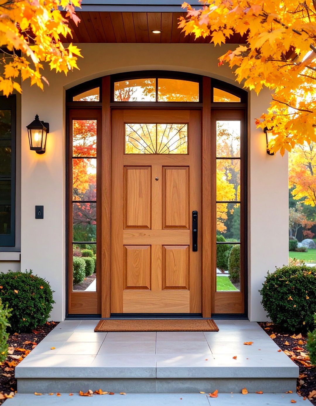 Quarter Sawn White Oak Door with Decorative Glass - 25 White Oak Front Door Ideas