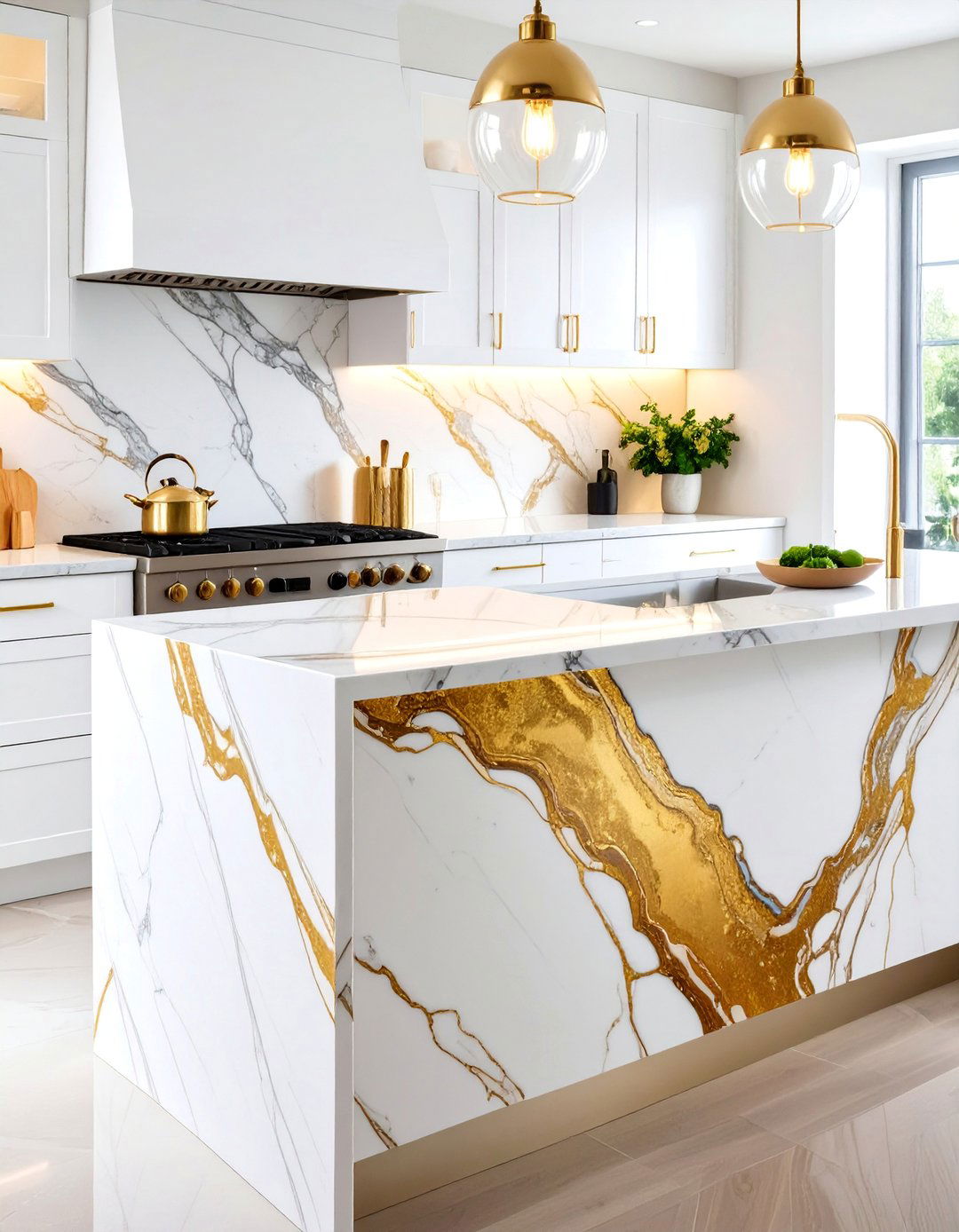 Quartz Kitchen Countertop with Bold Dramatic Veining - 25 Kitchen Countertop Ideas