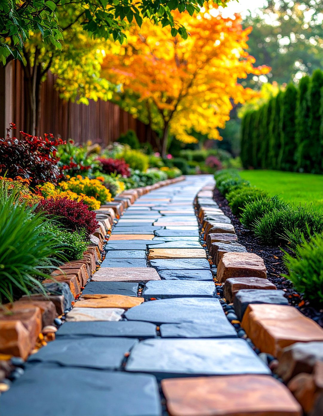 Quartzite Garden Edging with Dramatic Color Contrast - 25 Stone Garden Edging Ideas