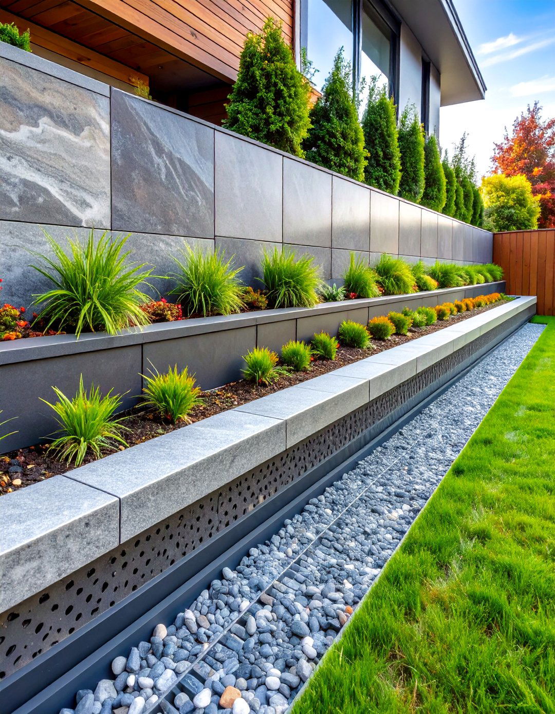Quartzite Retaining Wall with Advanced Drainage - 25 Natural Rock Retaining Wall Ideas