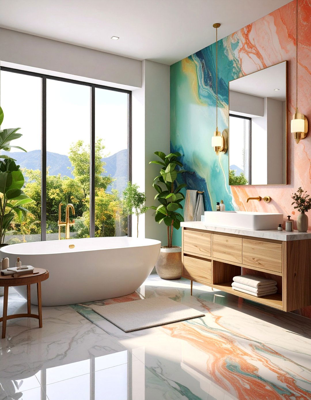 Quartzite Watercolor Bathroom Design - 25 Stone Bathroom Ideas