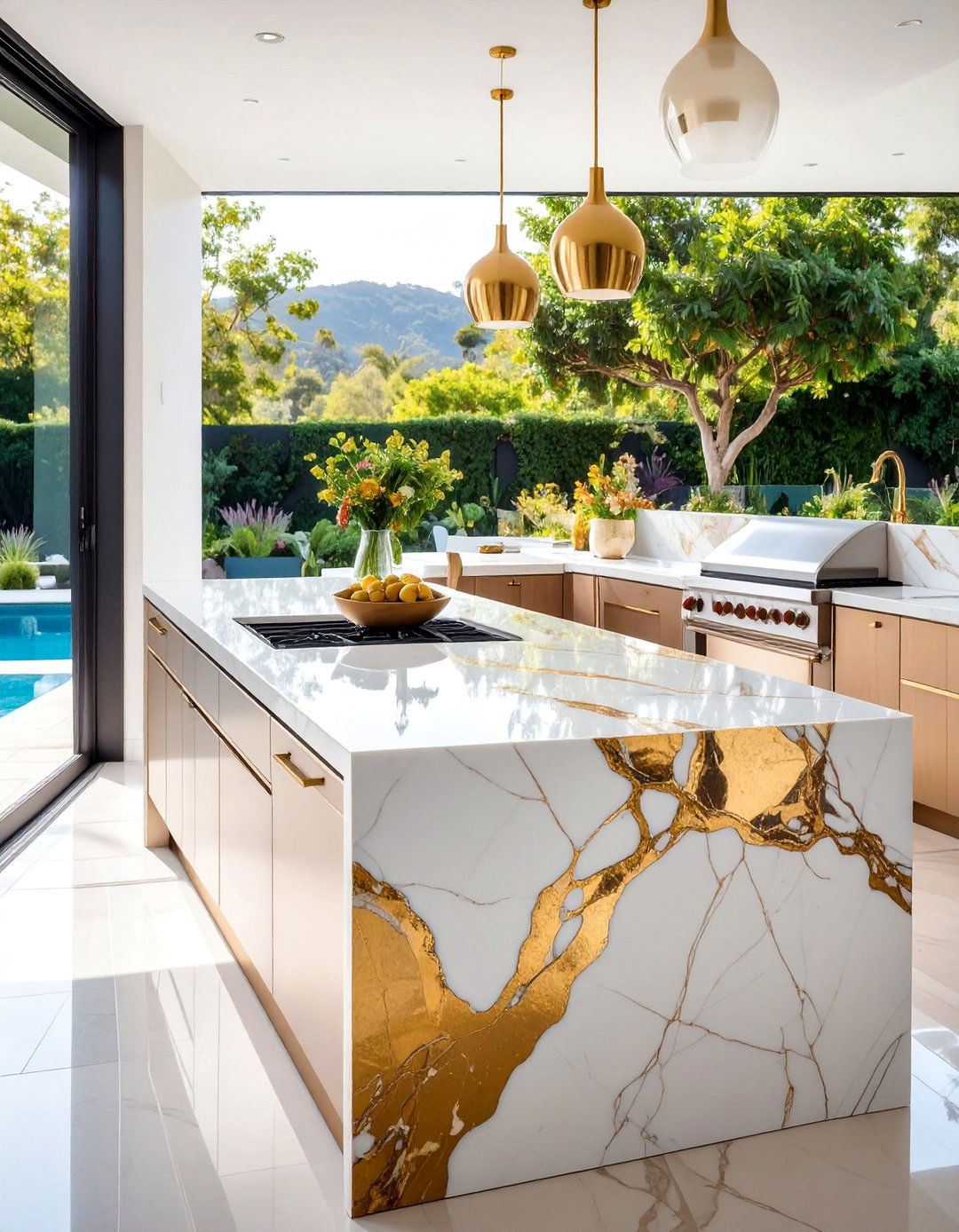 Quartzite with Dramatic Veining Patterns - 25 Types of Outdoor Kitchen Countertops