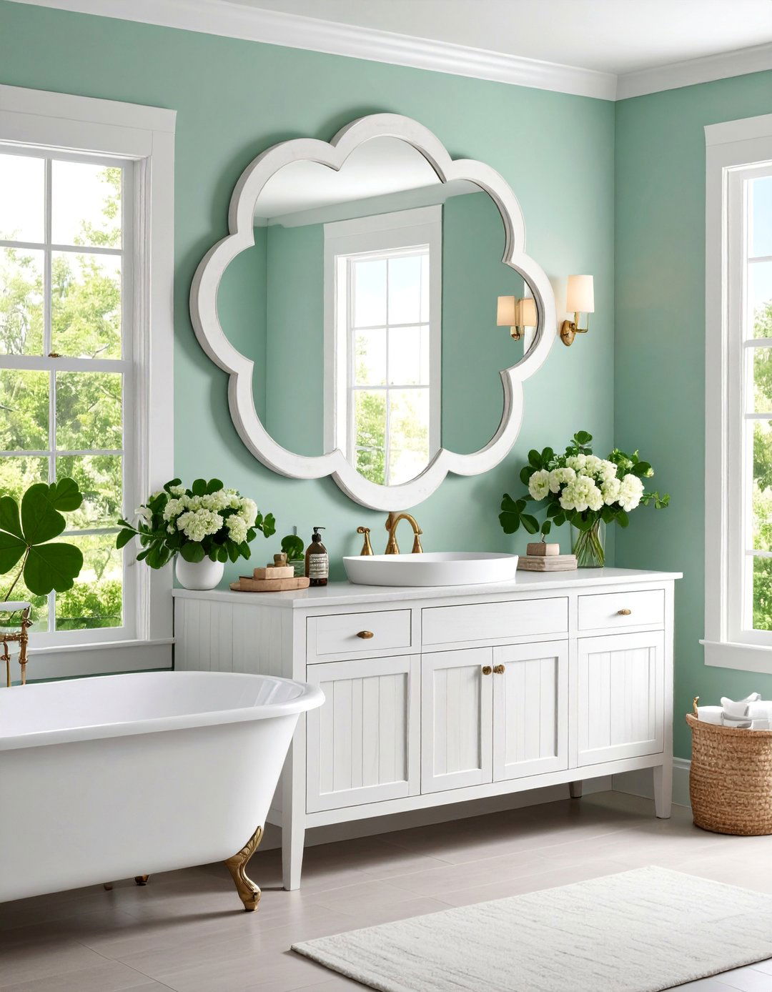 Quatrefoil Shaped Mirror with Whitewashed Wood Frame - 25 Farmhouse Bathroom Mirrors Ideas