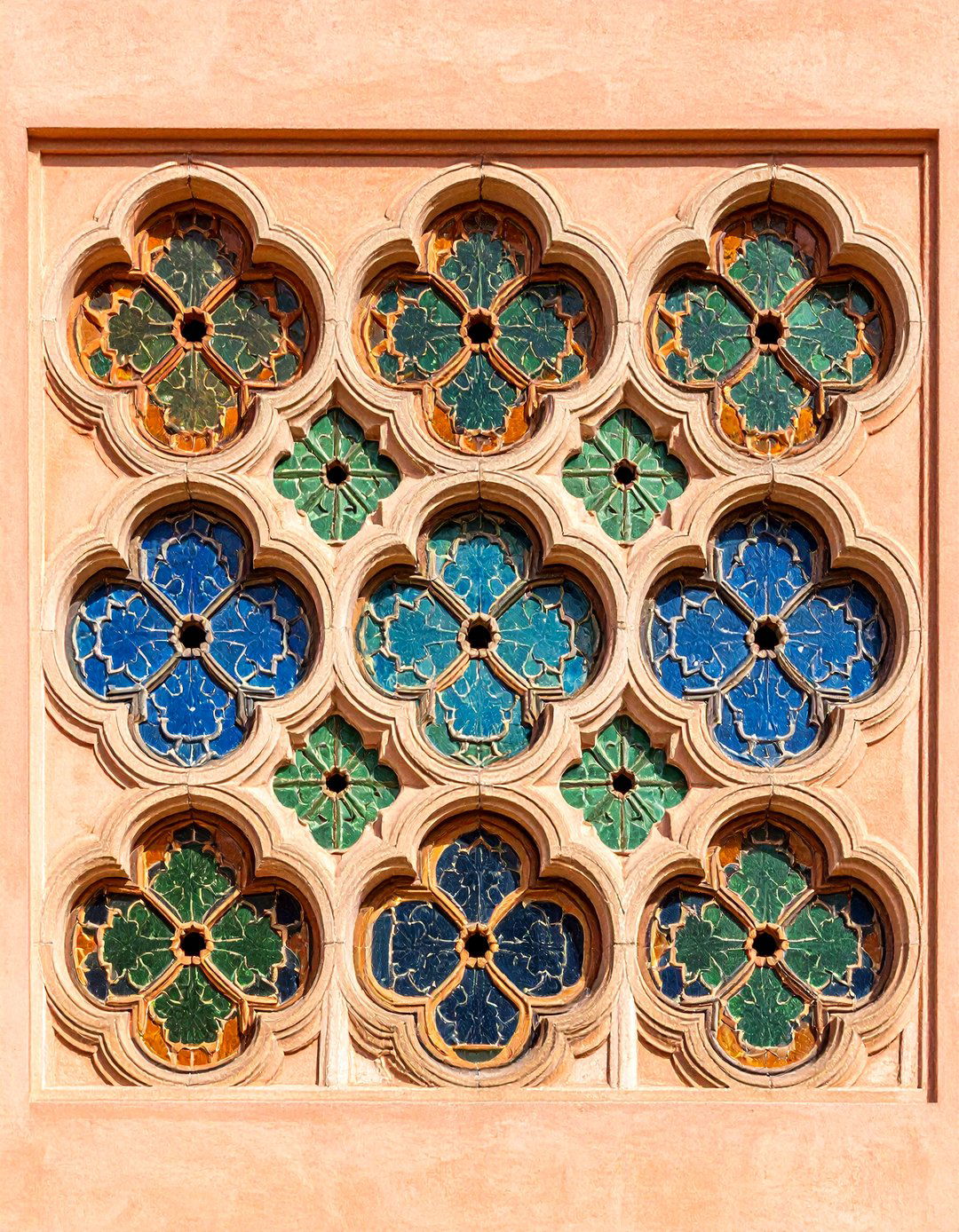 Quatrefoil Specialty Windows with Stone Surrounds - 25 spanish style windows