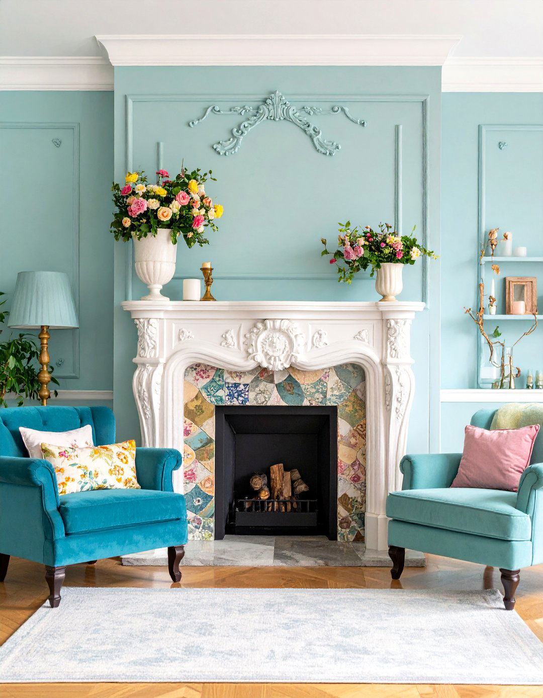 Queen Anne Style Fireplace with Eclectic Victorian Decorative Elements - 25 Traditional Fireplaces
