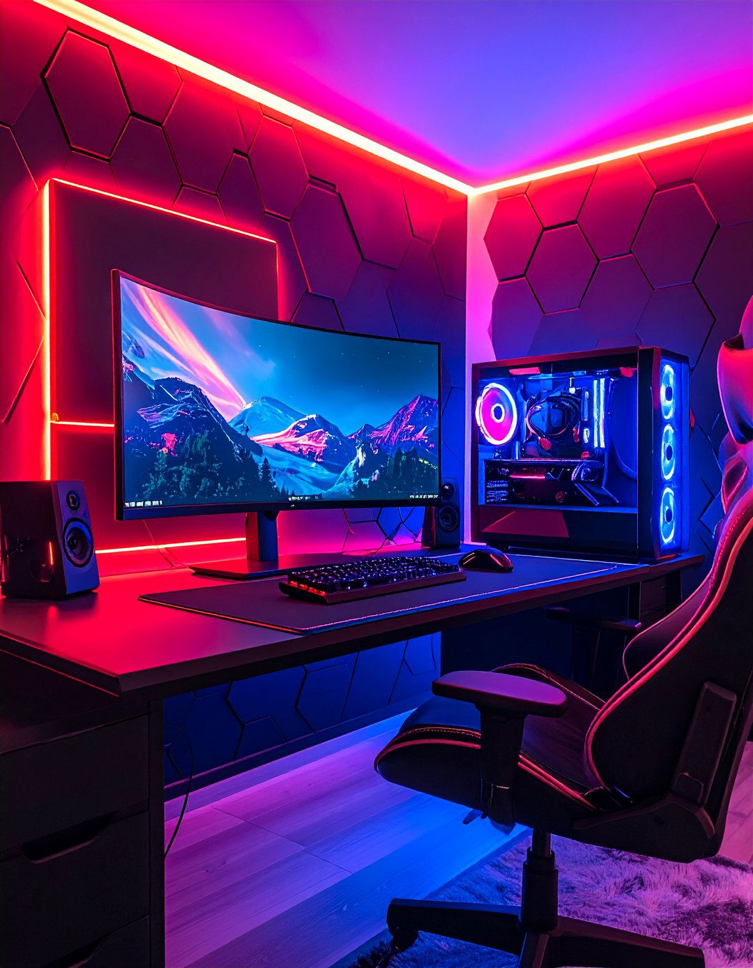 RGB Cyberpunk Gaming Battlestation - 25 Red and Black Gaming Setup Ideas