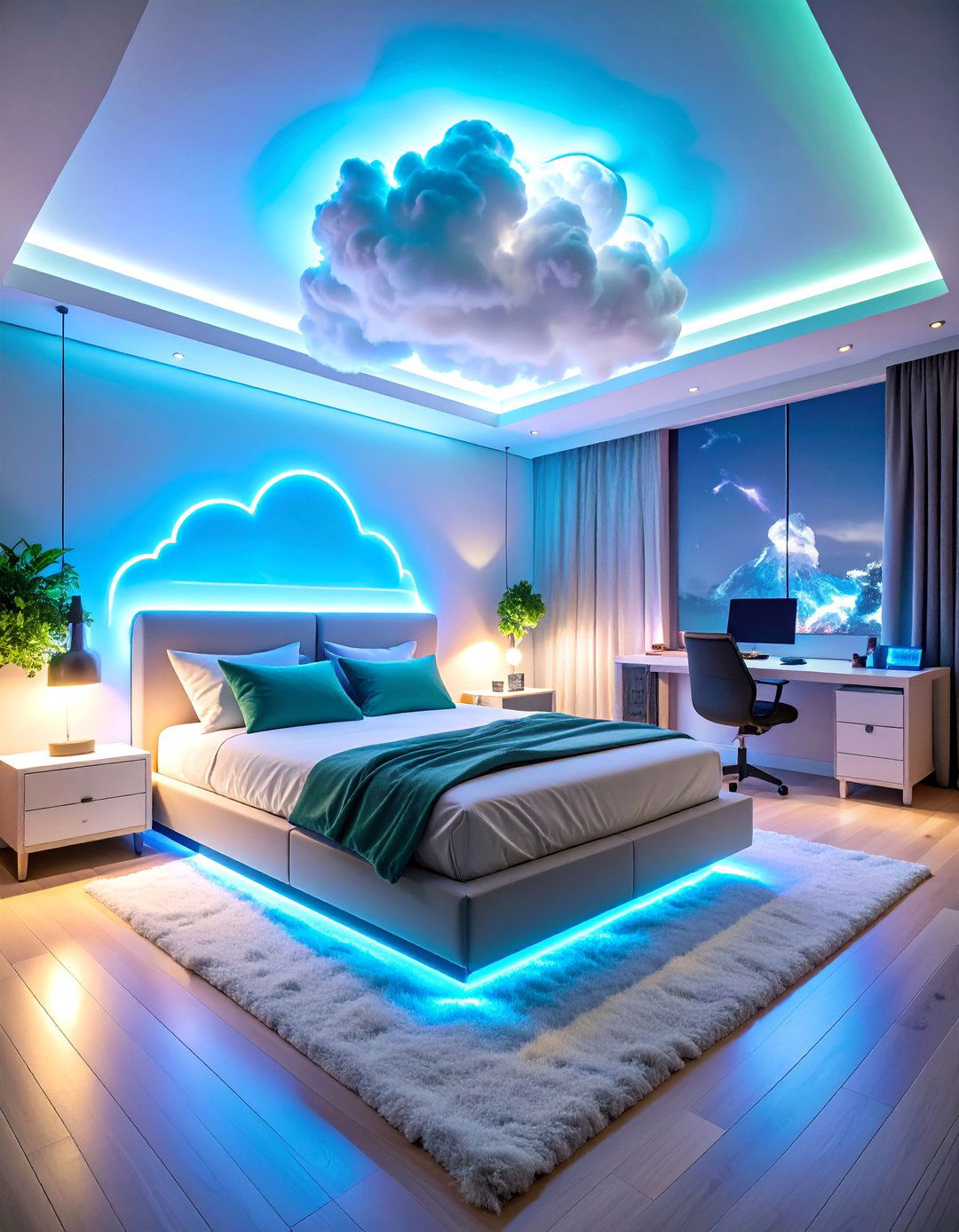 RGB Gaming Cloud Bedroom with Customizable Lighting - 25 Cloud-Themed Bedroom Ideas