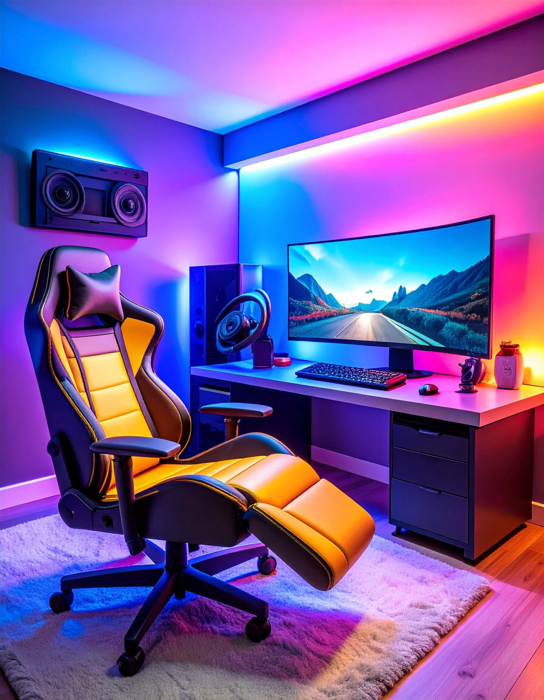 Racing Simulator Gaming Corner Setup - 25 Boys Gaming Bedroom Ideas