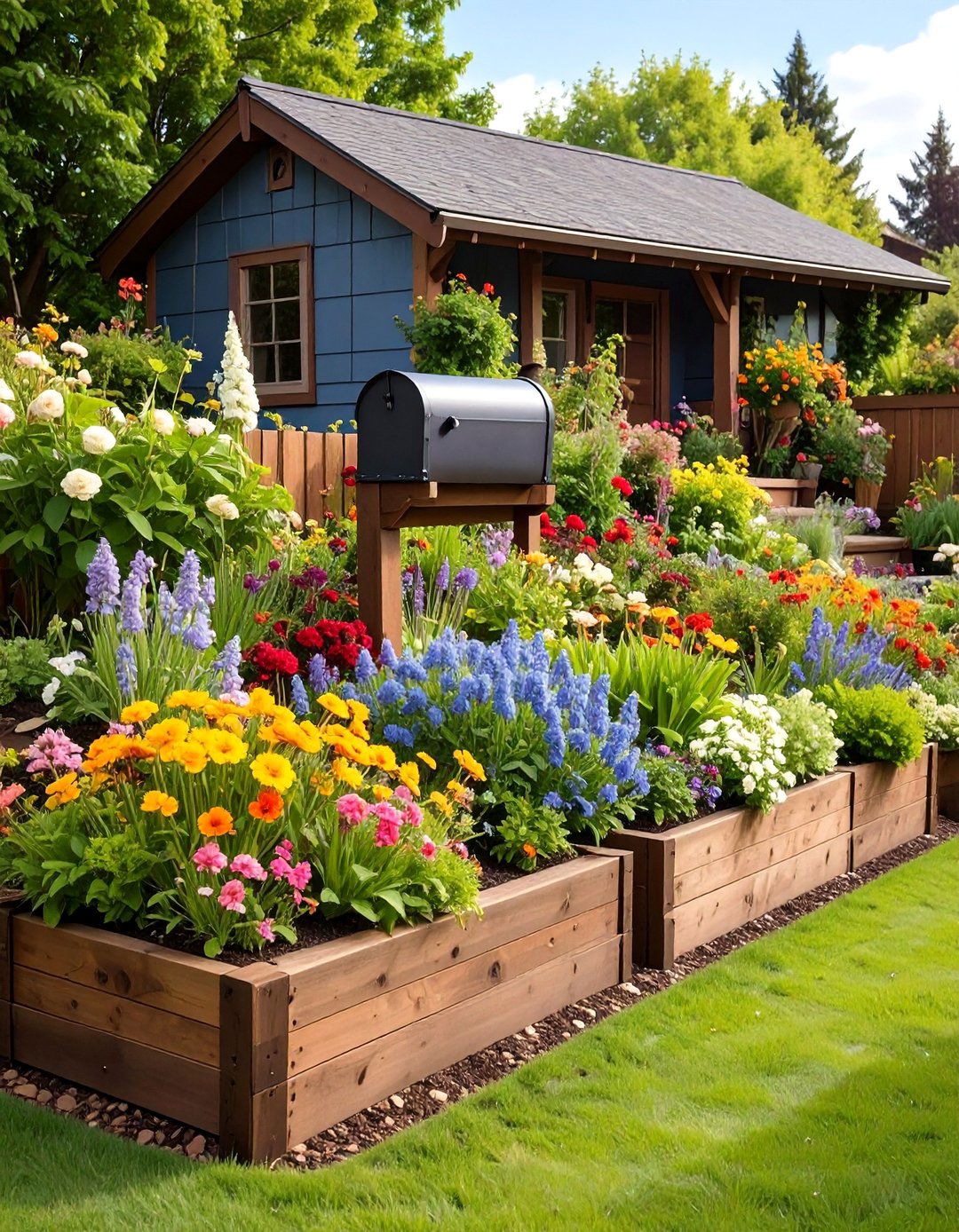 Railroad Tie Raised Mailbox Garden - 25 Mailbox Landscaping Ideas