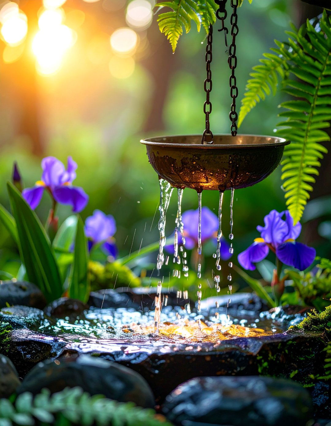 Rain Chain Waterfall Garden Focal Point - 25 Garden Focal Point Ideas