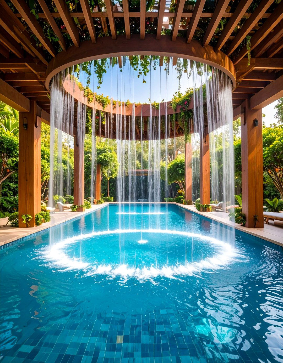 Rain Curtain Pool Fountain Feature - 25 Pool Fountain Ideas