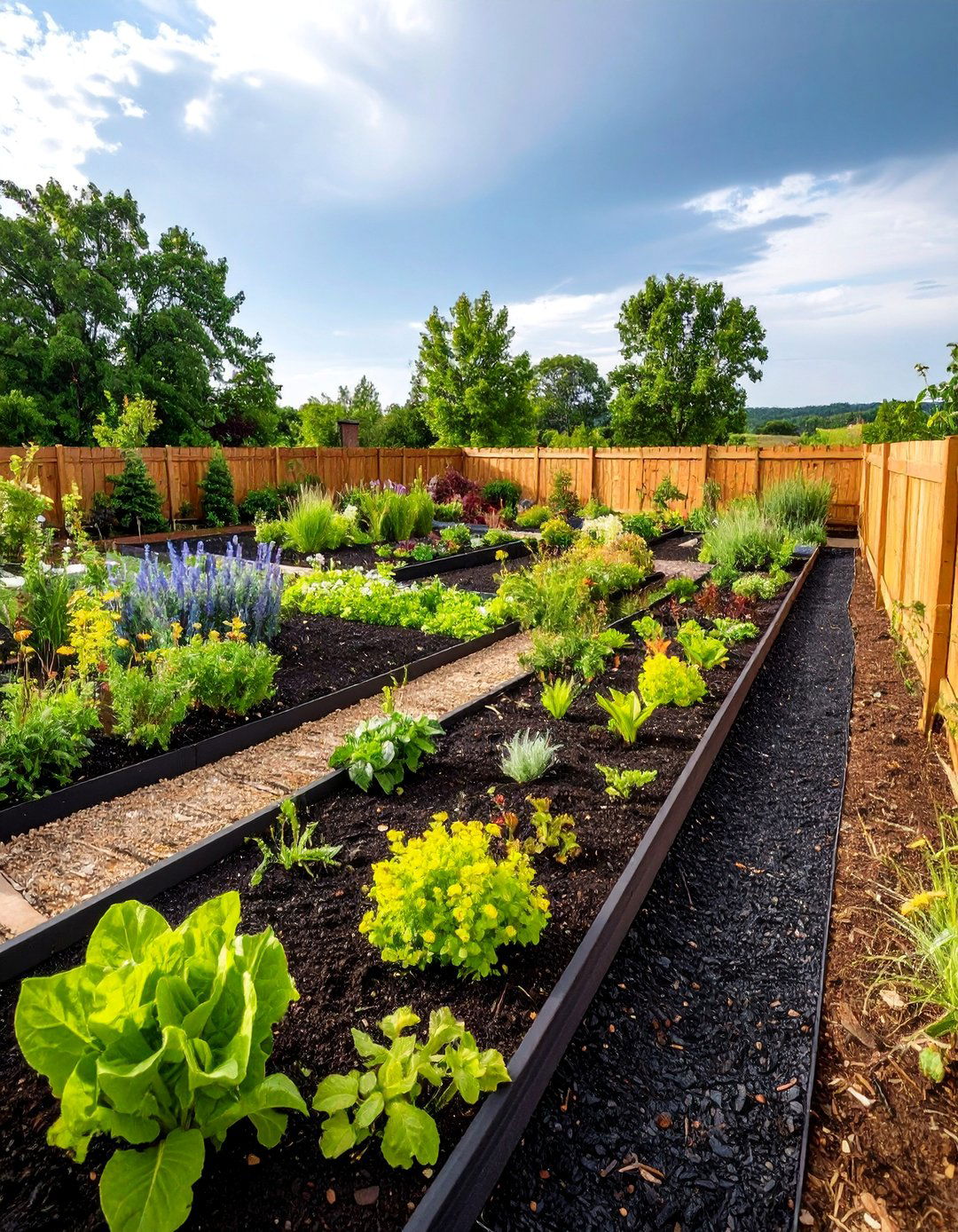 Rain Garden Design with Black Mulch and Native Plants - 25 Black Mulch Landscaping Ideas