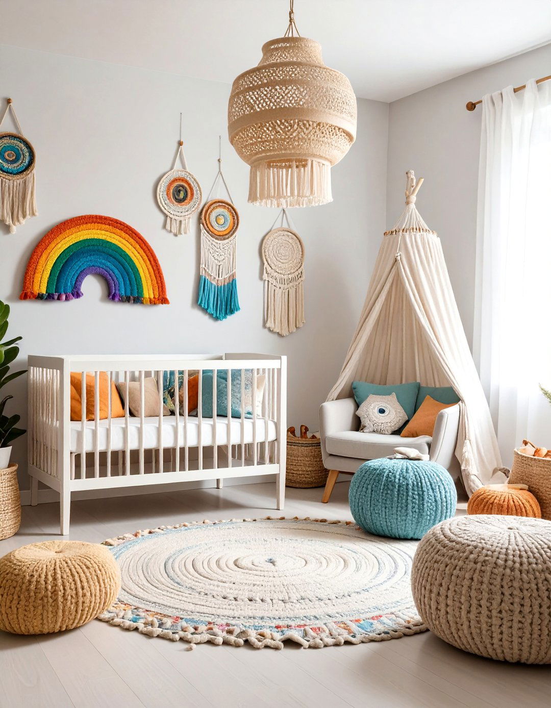 Rainbow Boho Room with Colorful Textiles - 25 Baby Room Ideas