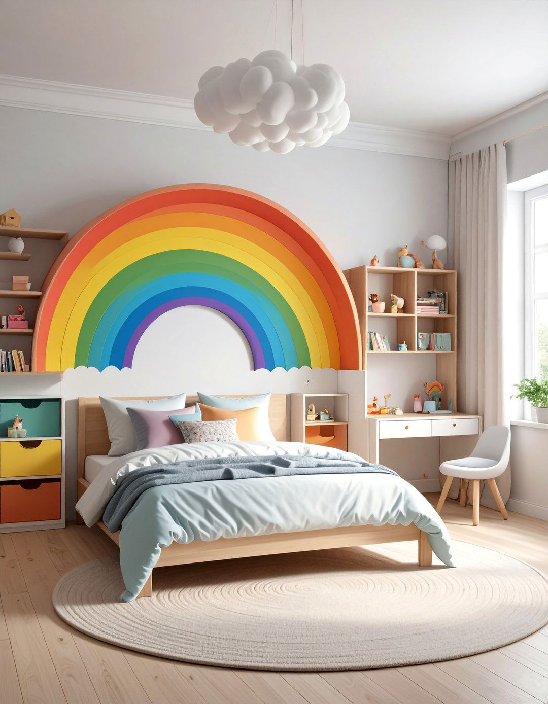 Rainbow Bridge Room with Curved Storage - 25 Boy and Girl Shared Small Room Ideas