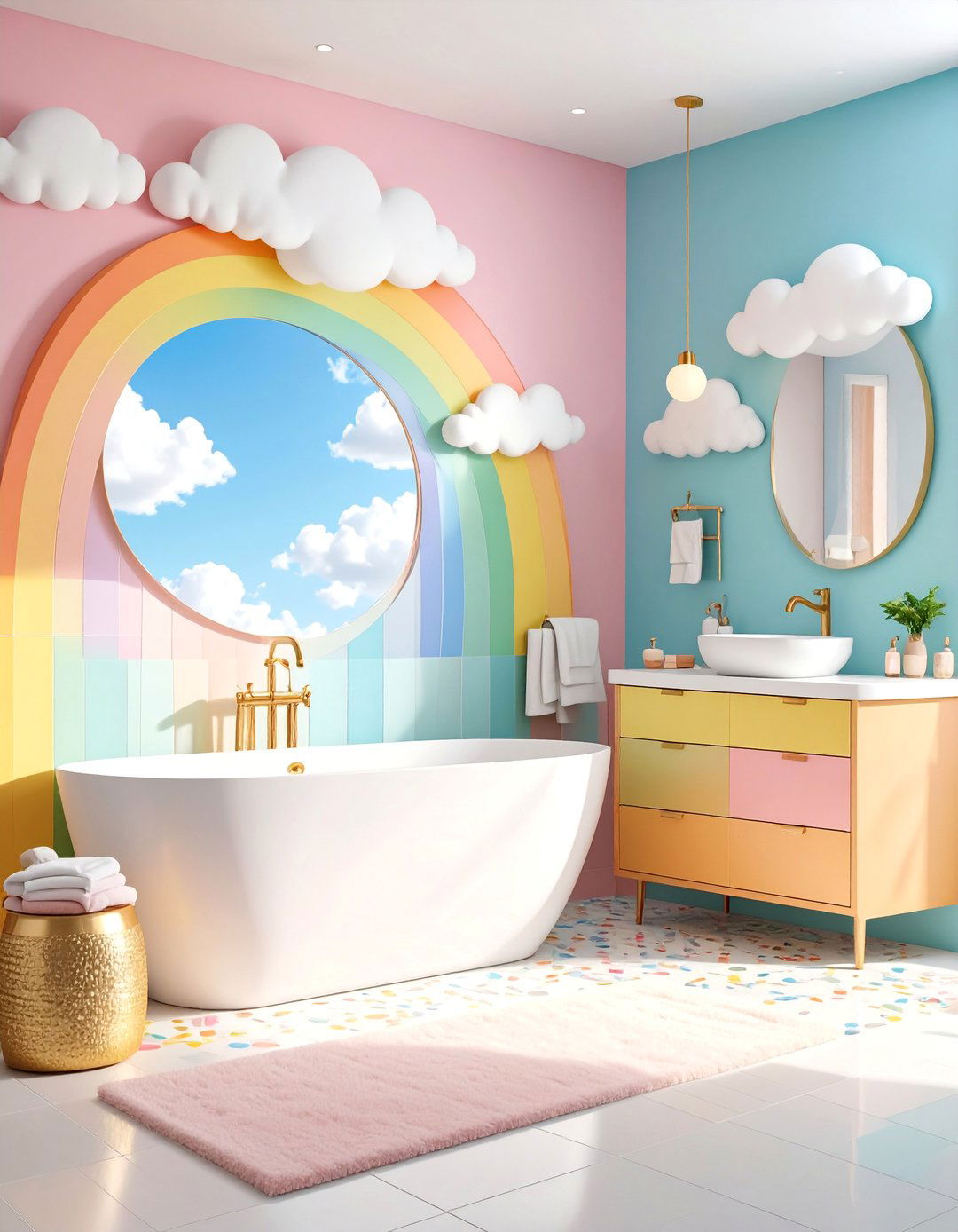 Rainbow Bright Kids Bathroom with Colorful Gradient Walls - 25 Kids Bathroom Ideas