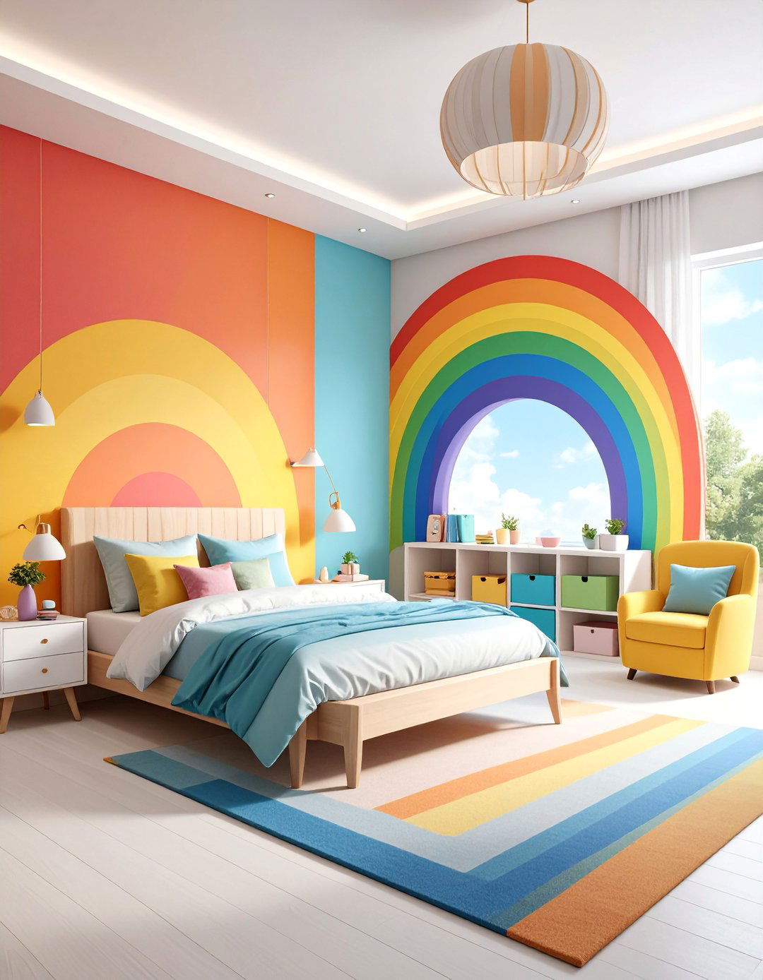 Rainbow Bright Kids Room with Color Blocking - 25 Kids Room Ideas