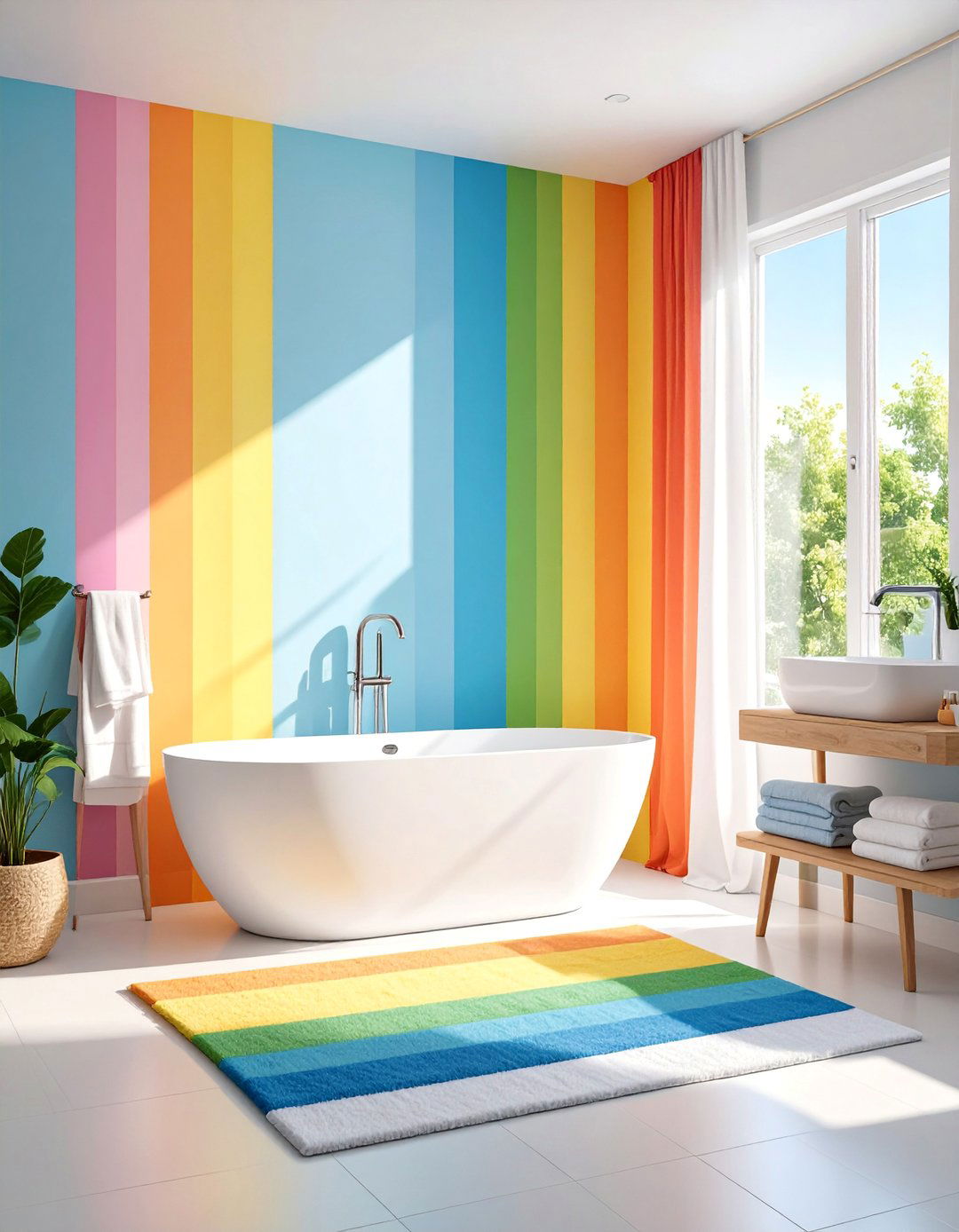Rainbow Color Block Dorm Bathroom Fun - 25 Dorm Bathroom Ideas