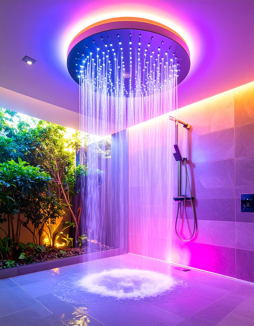 Rainfall Ceiling Mounted Shower with LED Lighting - 25 Modern Shower Ideas