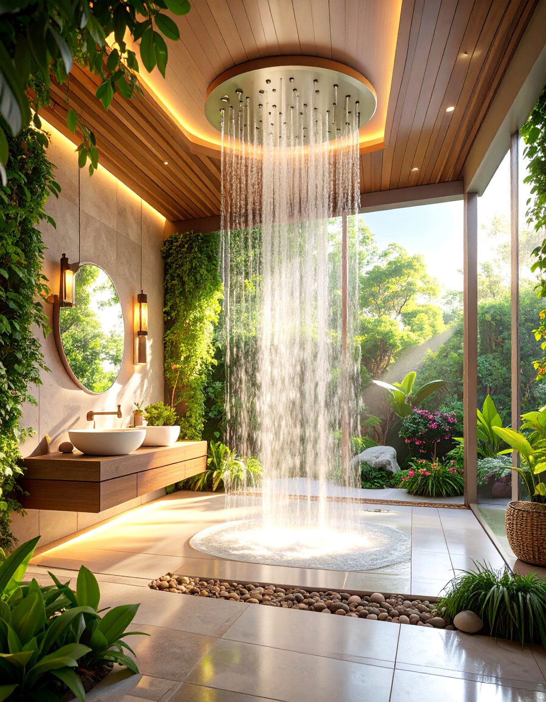 Rainfall Shower Spa Retreat - 25 Doorless Walk In Shower Ideas