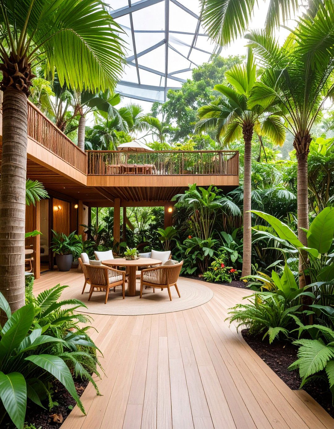 Rainforest Canopy Patio with Multi Level Plantings - 25 Tropical Patio Ideas