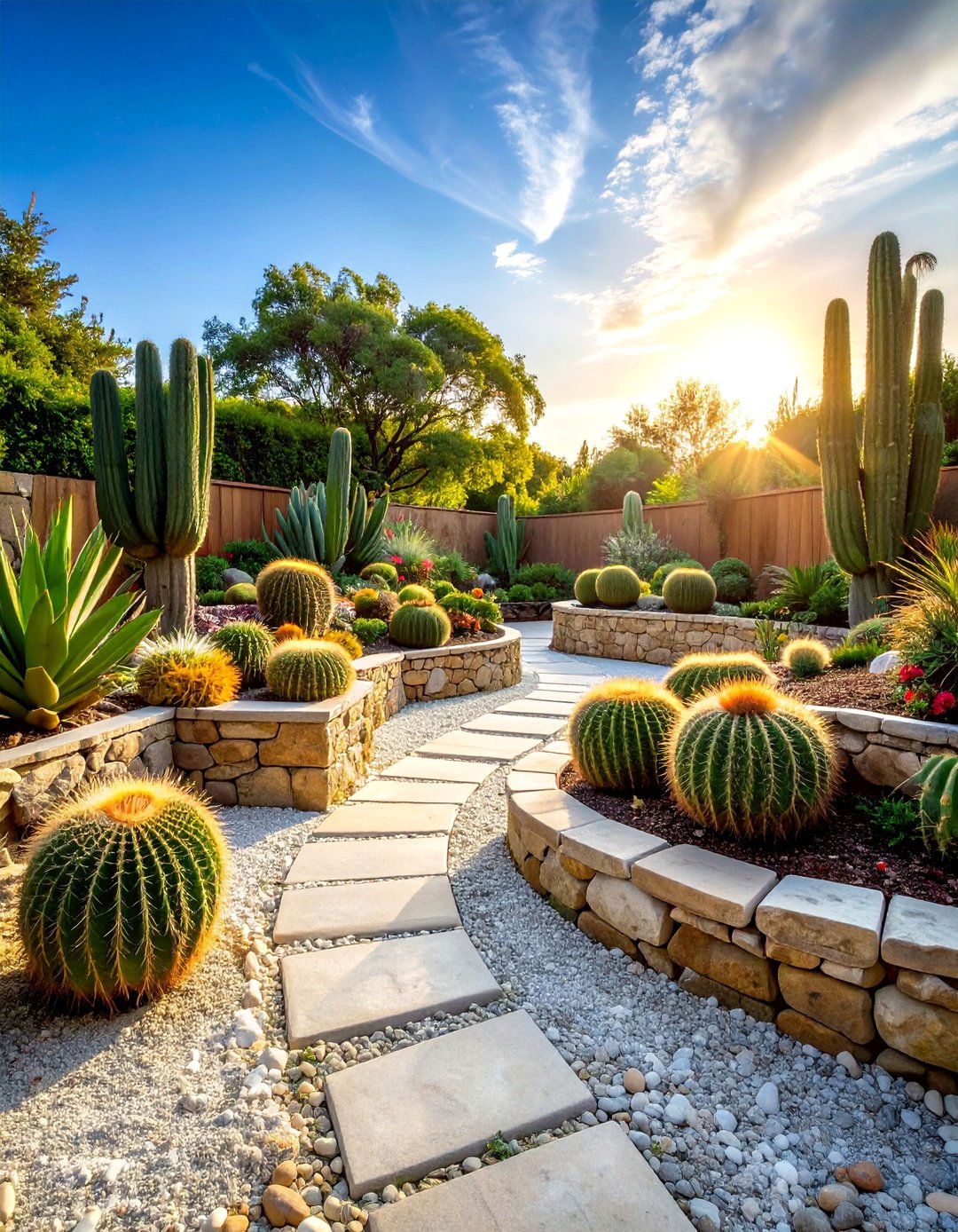 Raised Bed Cactus Garden with Stone Borders - 25 Cactus Garden Ideas