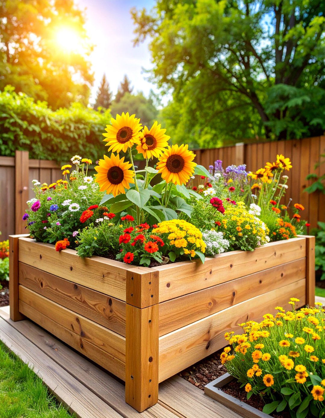 Raised Bed Flower Garden with Timber Edging - 25 Flower Bed Ideas